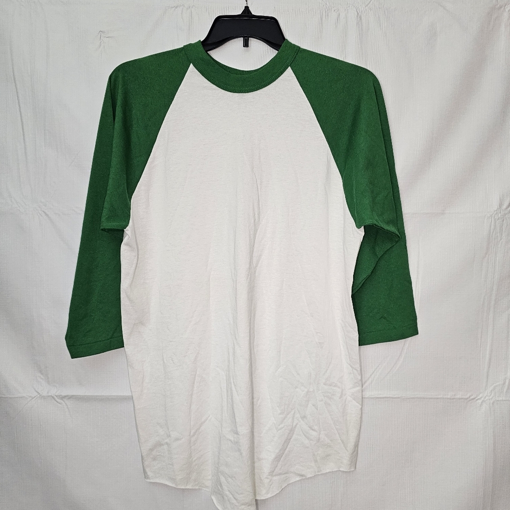 Soffe White and Green Raglan Baseball Tee